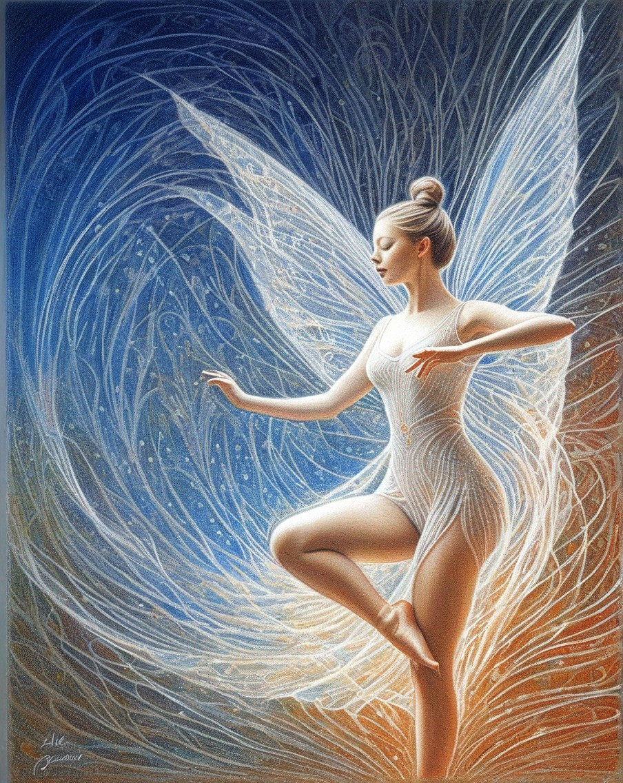 Fairy Dancer with Translucent Wings in Flowing Garment