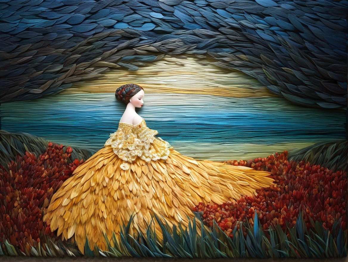 Figurative Artwork of Woman in Feathered Dress