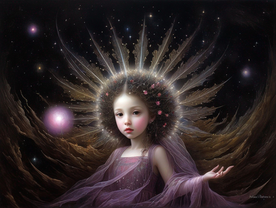 Surreal Portrait of Child with Cosmic Crown and Nebulae