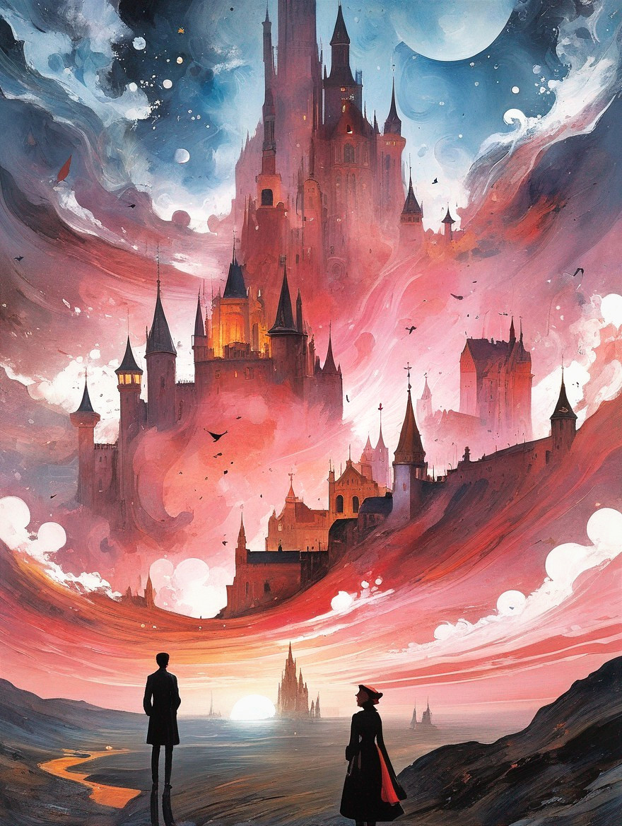 Mystical Landscape with Castle and Elegant Figures
