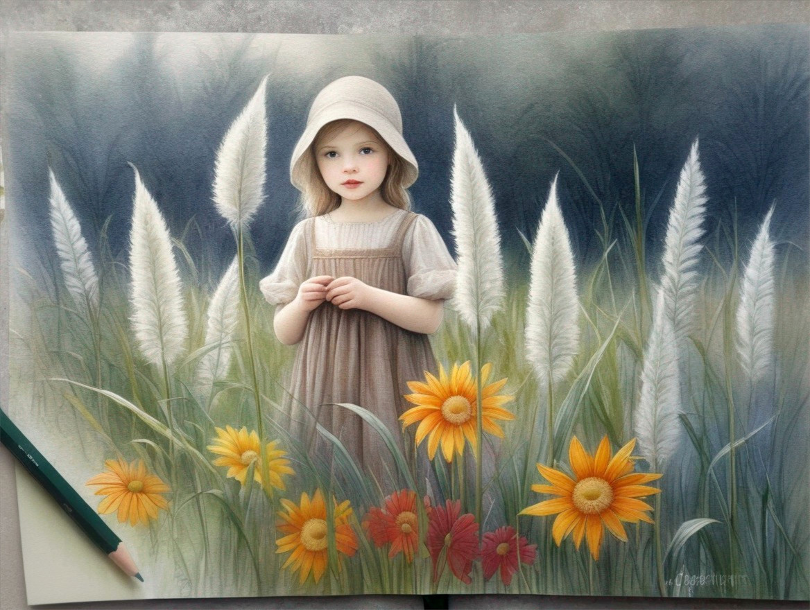 Young girl in vibrant flowers and tranquil setting