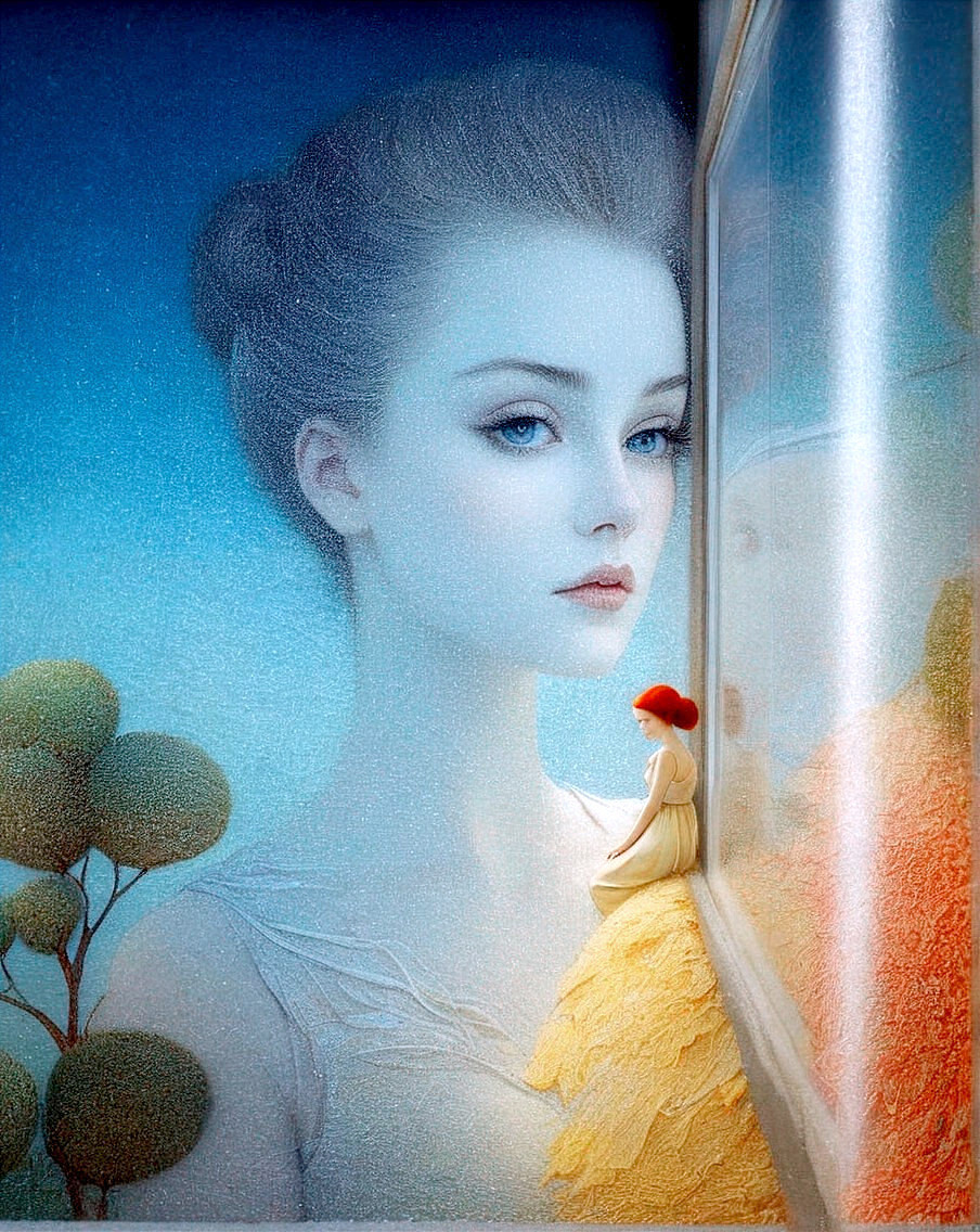Surreal Artwork of Woman with Elaborate Updo and Figure