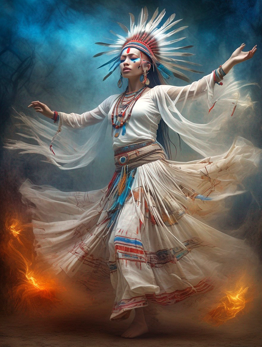 Native American-Inspired Dance with Smoke and Flames