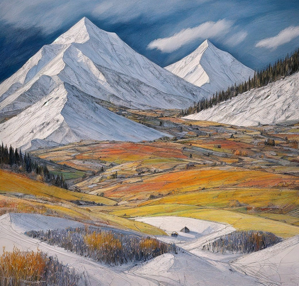 Majestic Snow-Capped Mountains and Autumn Hillscape