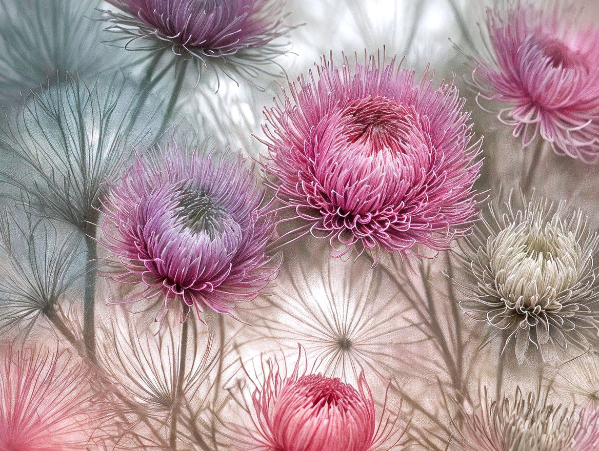 Vibrant Abstract Flowers with Ethereal Petal Structures