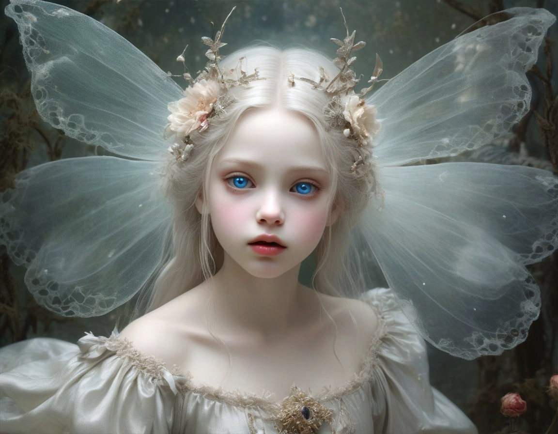 Fantasy Creature with Wings and Floral Headpiece