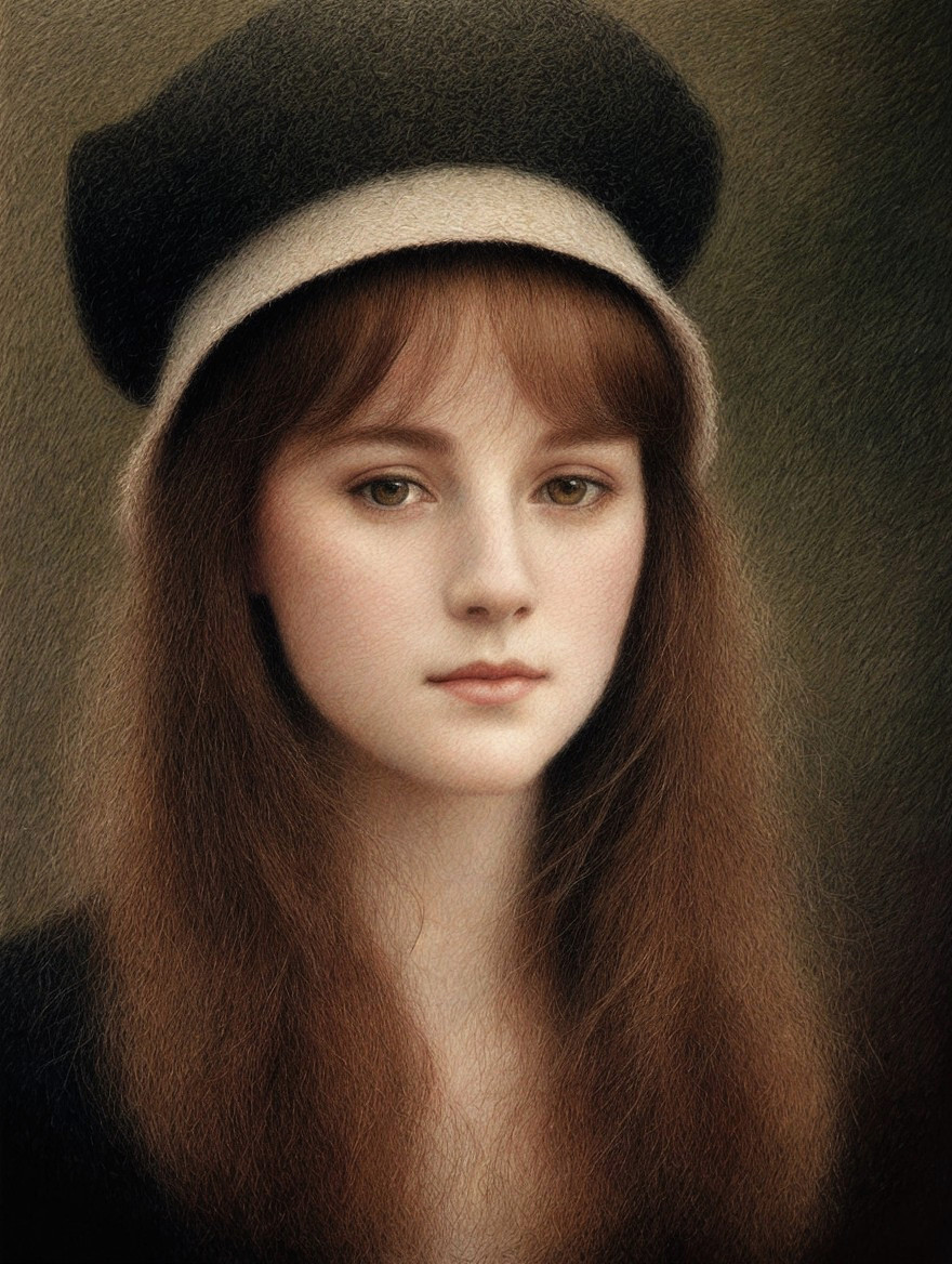 Portrait of a Young Woman with Brown Hair and Hat