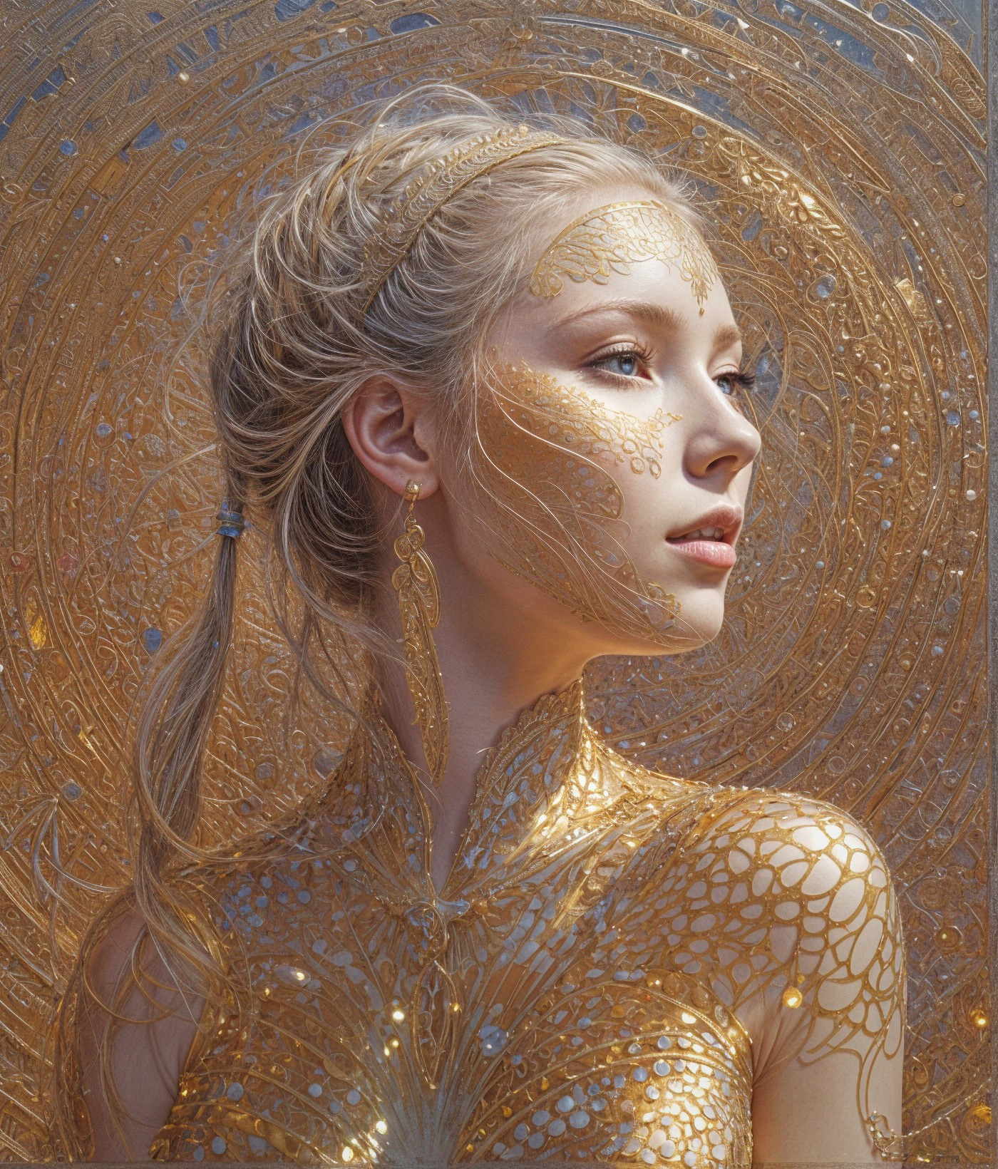 Portrait of a Young Woman in Golden Patterns