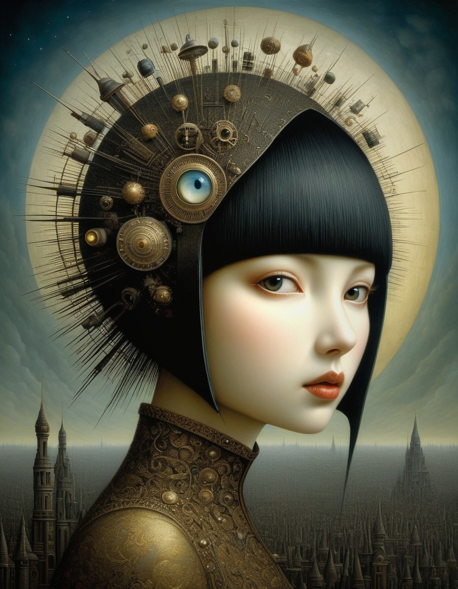 Portrait of a Young Woman in a Futuristic Cityscape