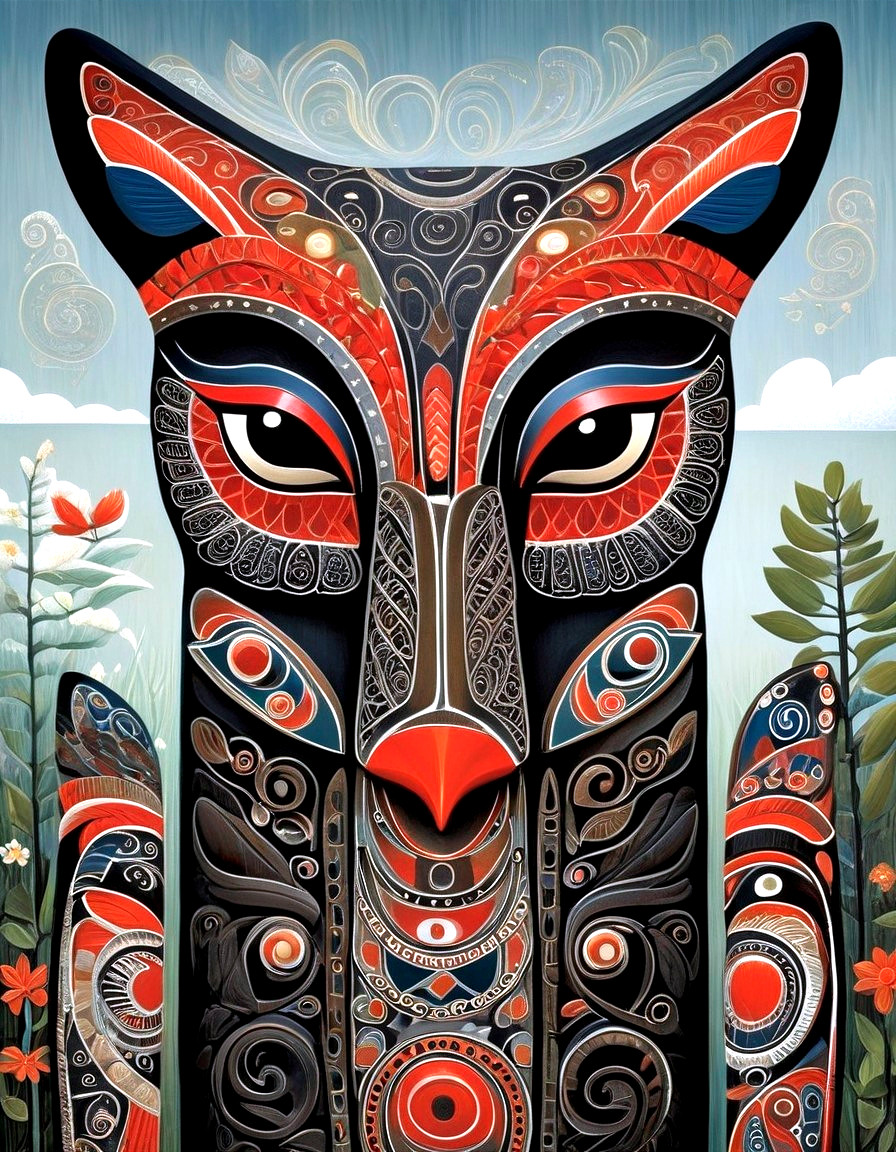 Colorful Fox Face Artwork with Intricate Patterns and Bold Colors