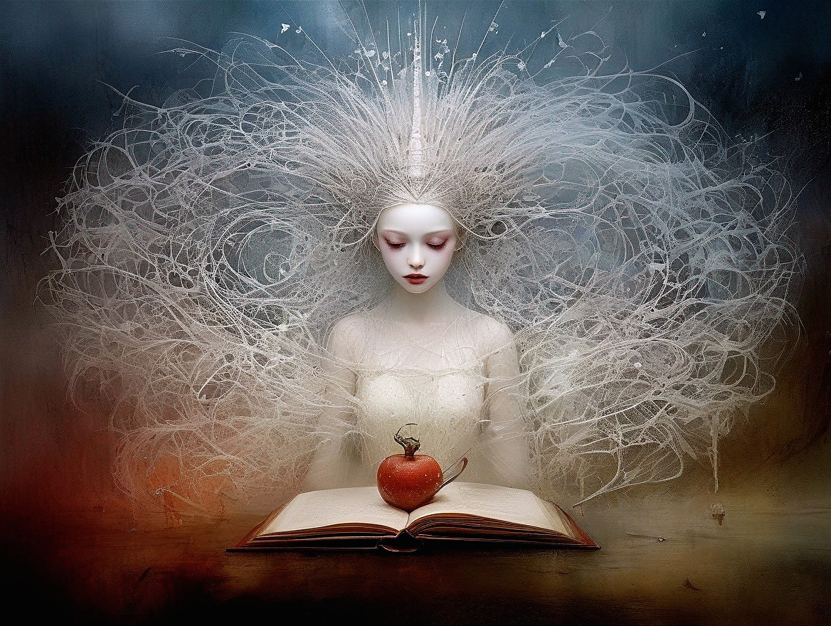 Surreal Portrait of Pale Figure with White Hair