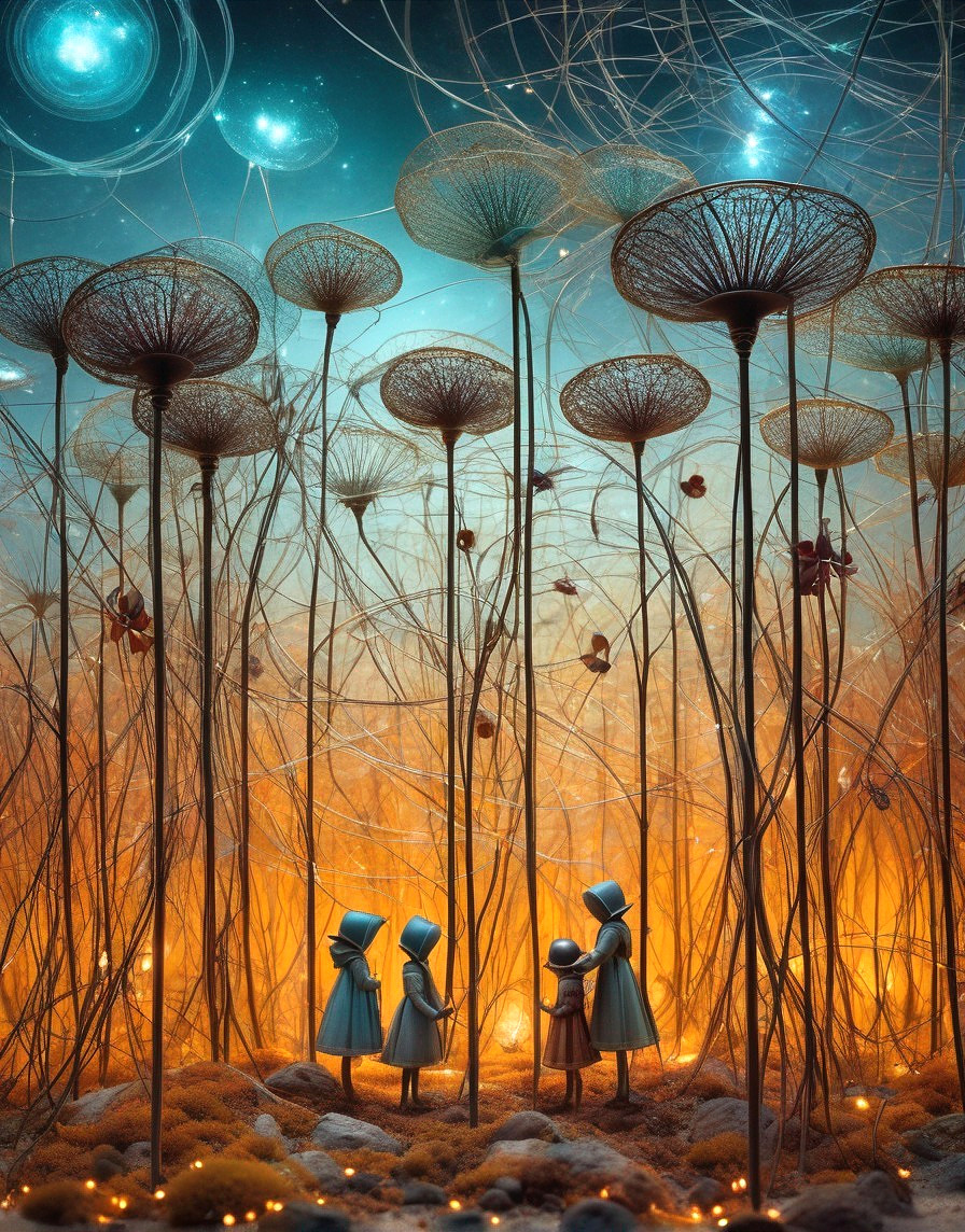 Figures in Cloaks in a Mystical Forest at Night