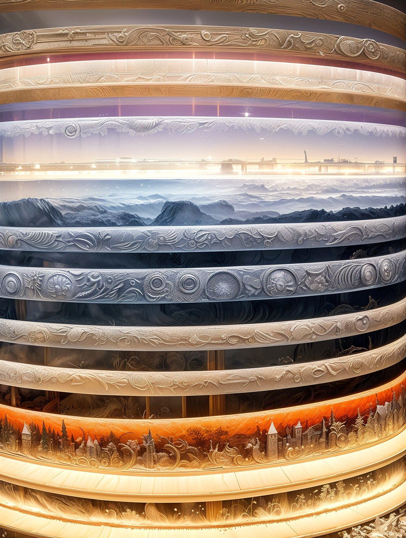 Layered Bands Depicting Diverse Landscapes and Scenes