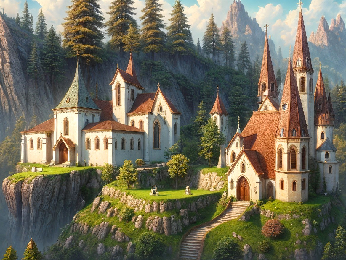 Majestic fantasy castle on cliff overlooking scenic valley