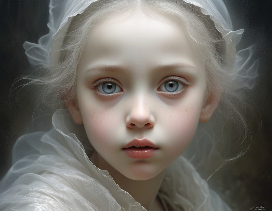 Portrait of a young girl with pale skin and blue eyes