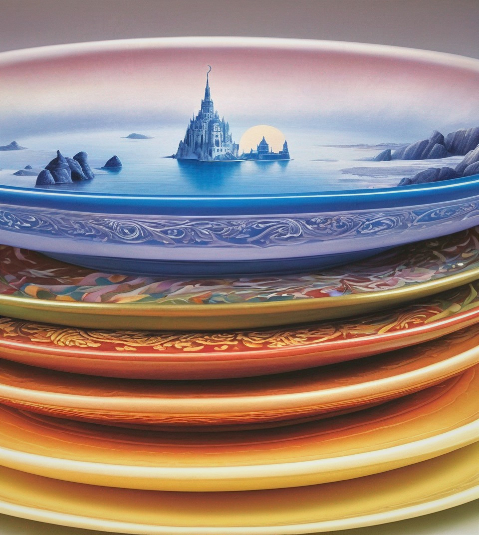 Intricately Designed Colorful Plates with Landscape Art