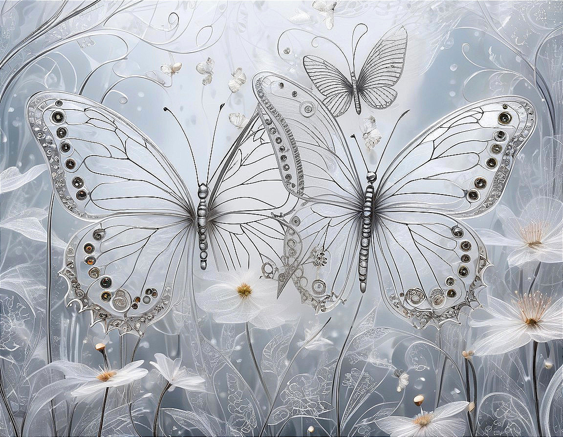 Delicate Butterflies and Ethereal Flowers Illustration