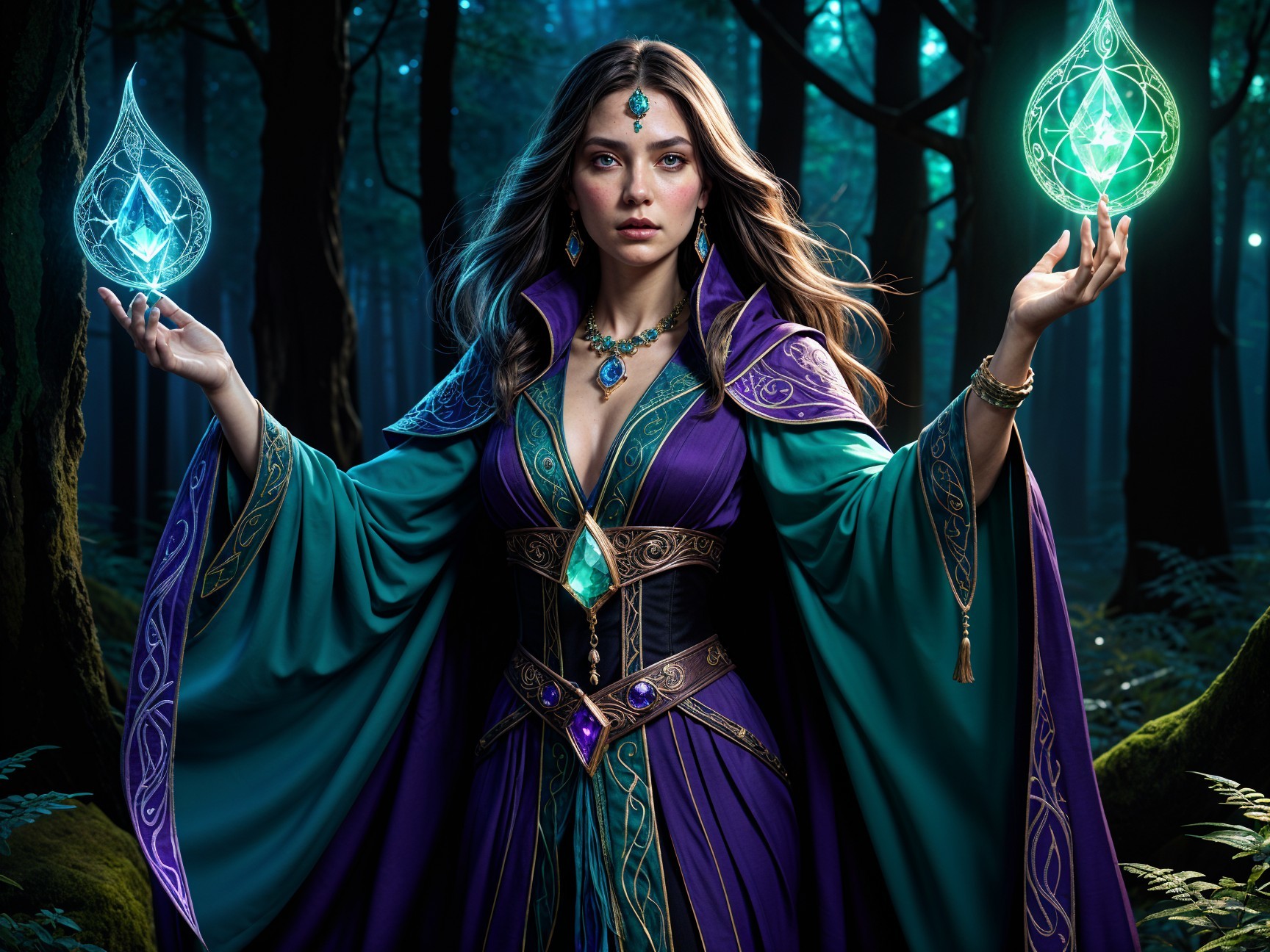 Mystical Sorceress in Enchanting Forest Setting