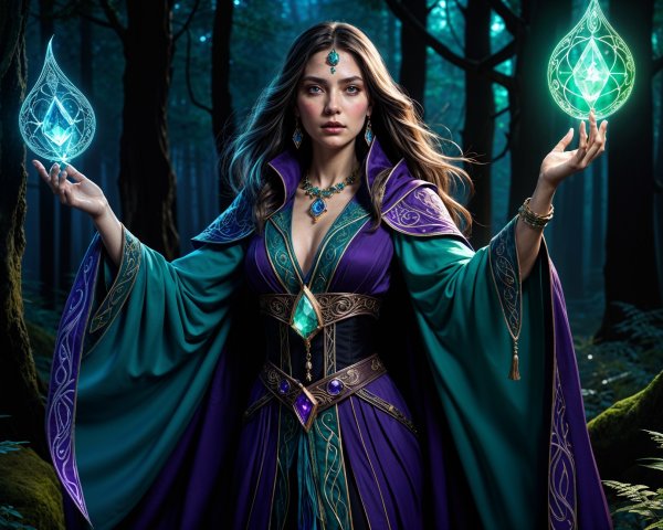 Mystical Sorceress in Enchanting Forest Setting