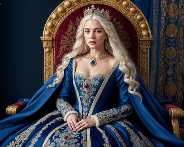 Regal Figure on Grand Throne in Blue Gown