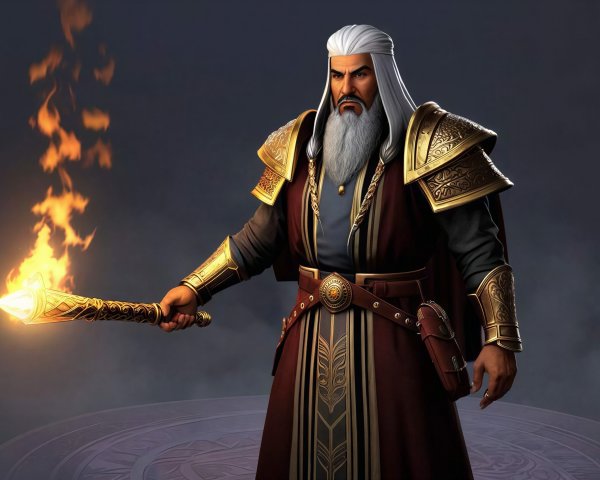 Full-body digital painting of an older man with armor