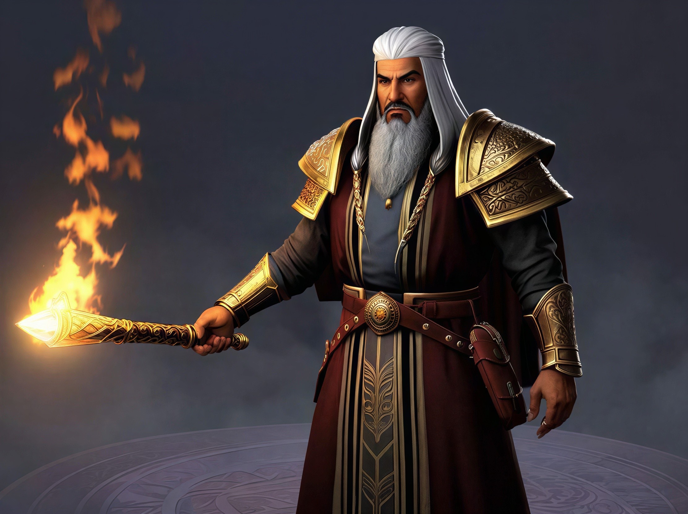 Full-body digital painting of an older man with armor