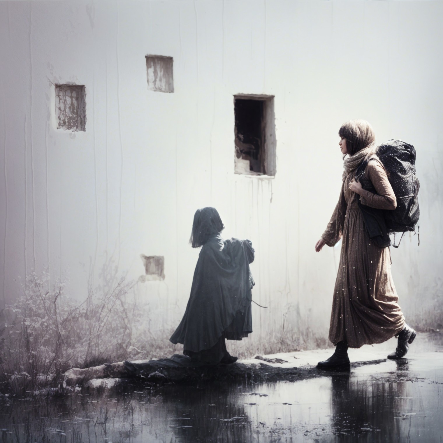 Woman in Brown Dress Walks Along Damp Pathway