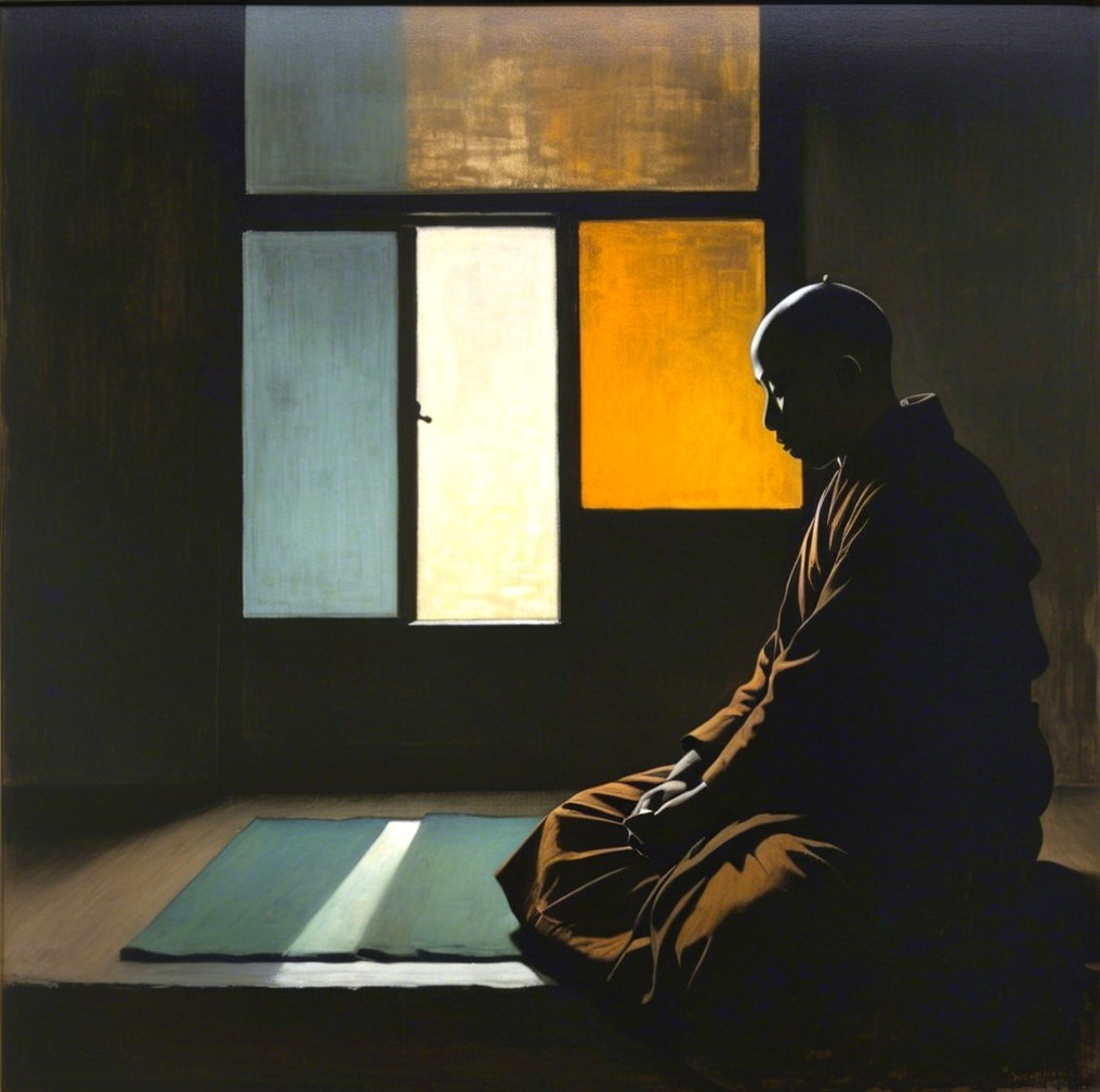 Monk Meditating in a Tranquil, Minimalist Room