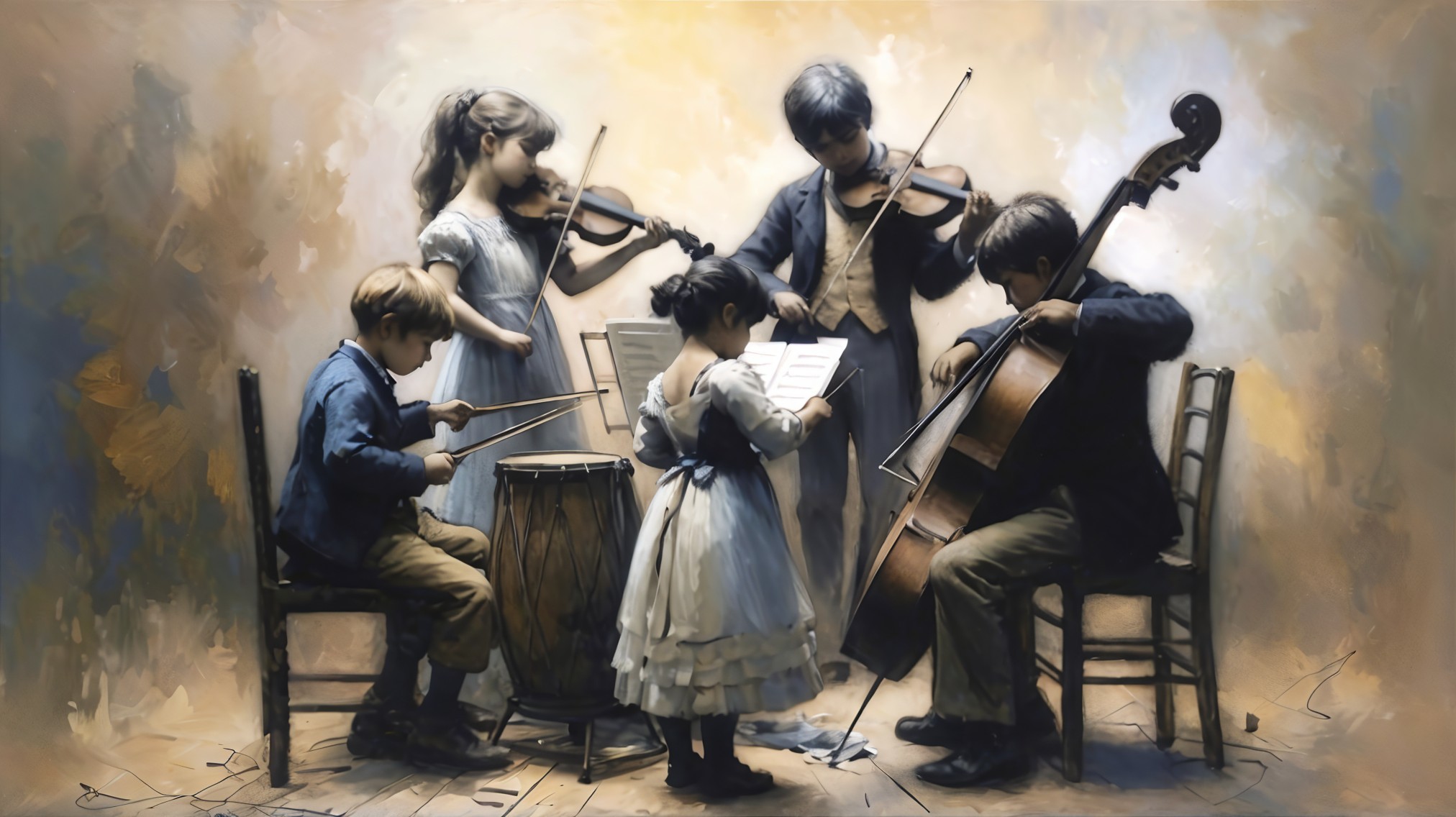 Children Playing Music in a Warm Artistic Setting