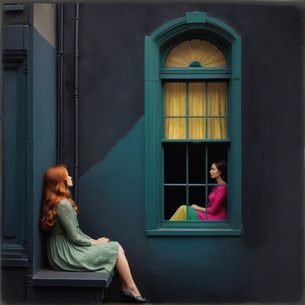 Woman with Red Hair and Green Dress by Window