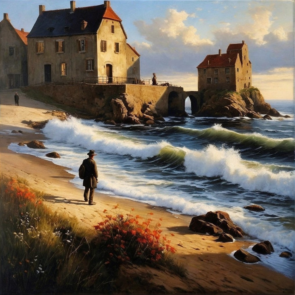 Coastal Scene with Sandy Beach and Cliffs