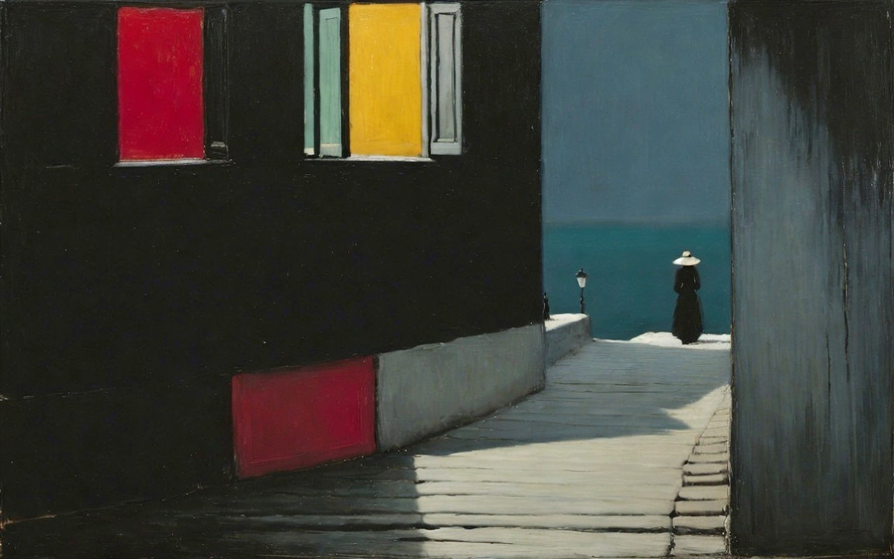 Urban Pathway with Sea View and Solitary Figure