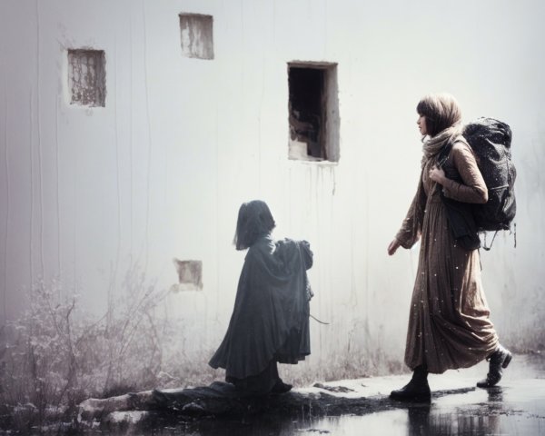 Woman in Brown Dress Walks Along Damp Pathway