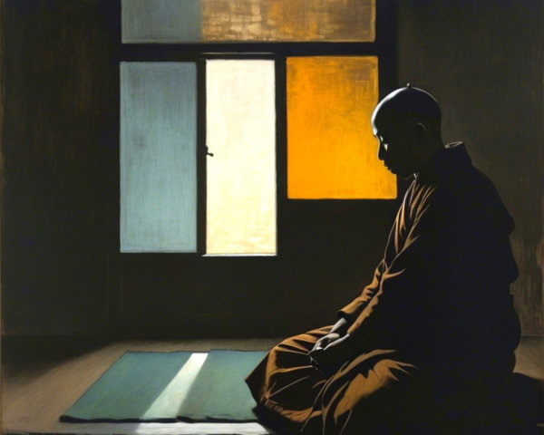 Monk Meditating in a Tranquil, Minimalist Room