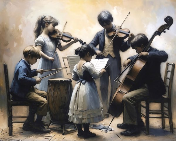 Children Playing Music in a Warm Artistic Setting