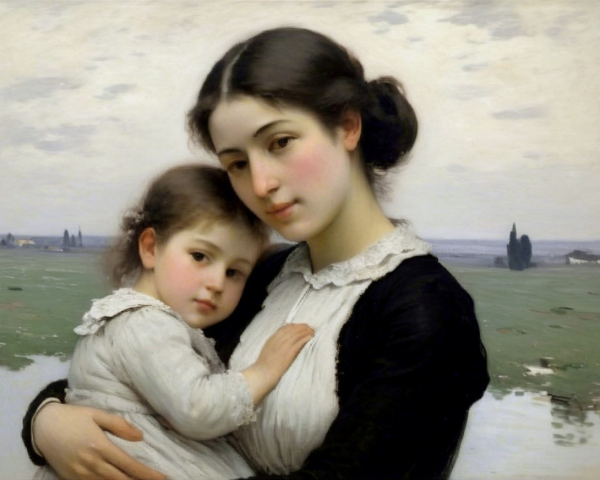 Tender Moment Between Mother and Child in Landscape