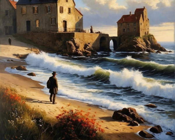 Coastal Scene with Sandy Beach and Cliffs