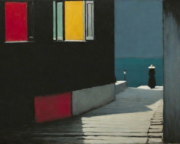 Urban Pathway with Sea View and Solitary Figure