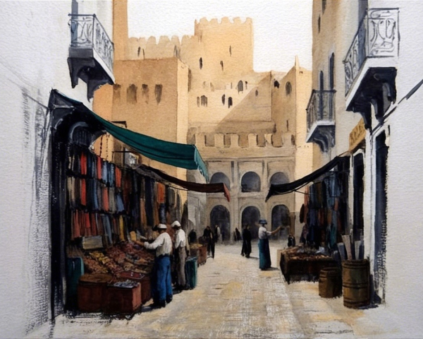 Vibrant Market Street with Historical Architecture