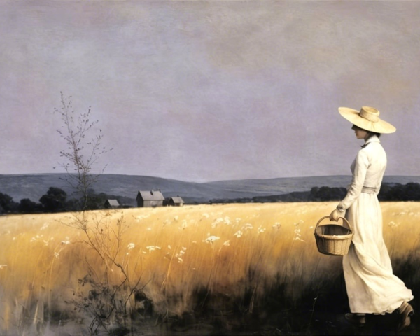 Woman in White Gown Walking Through Golden Field