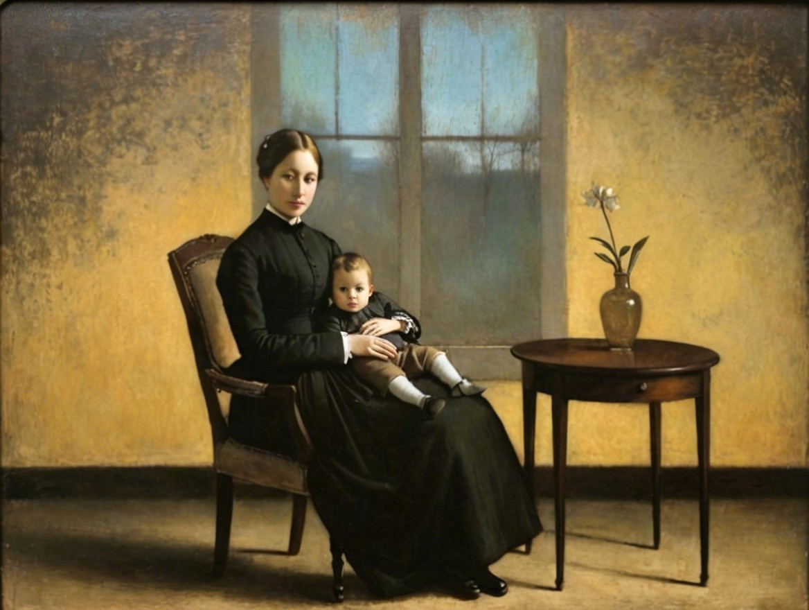 Serene Portrait of Woman and Child in Elegant Setting
