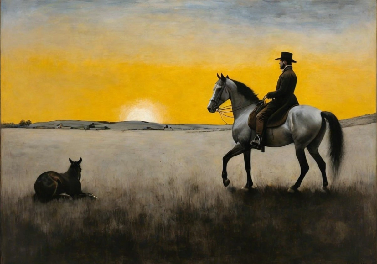 Solitary Horseman in Serene Sunset Landscape