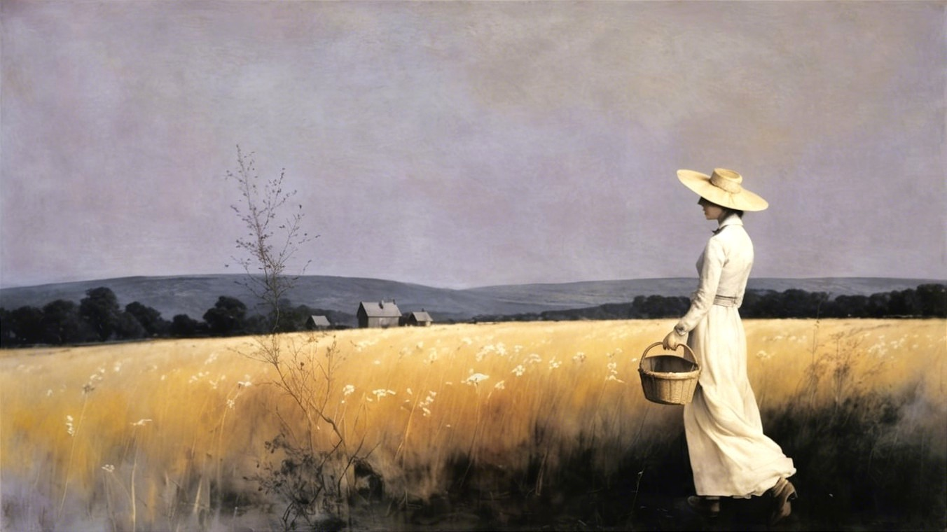 Woman in White Gown Walking Through Golden Field