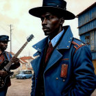 Stylized Urban Scene with Two Men and Guitar