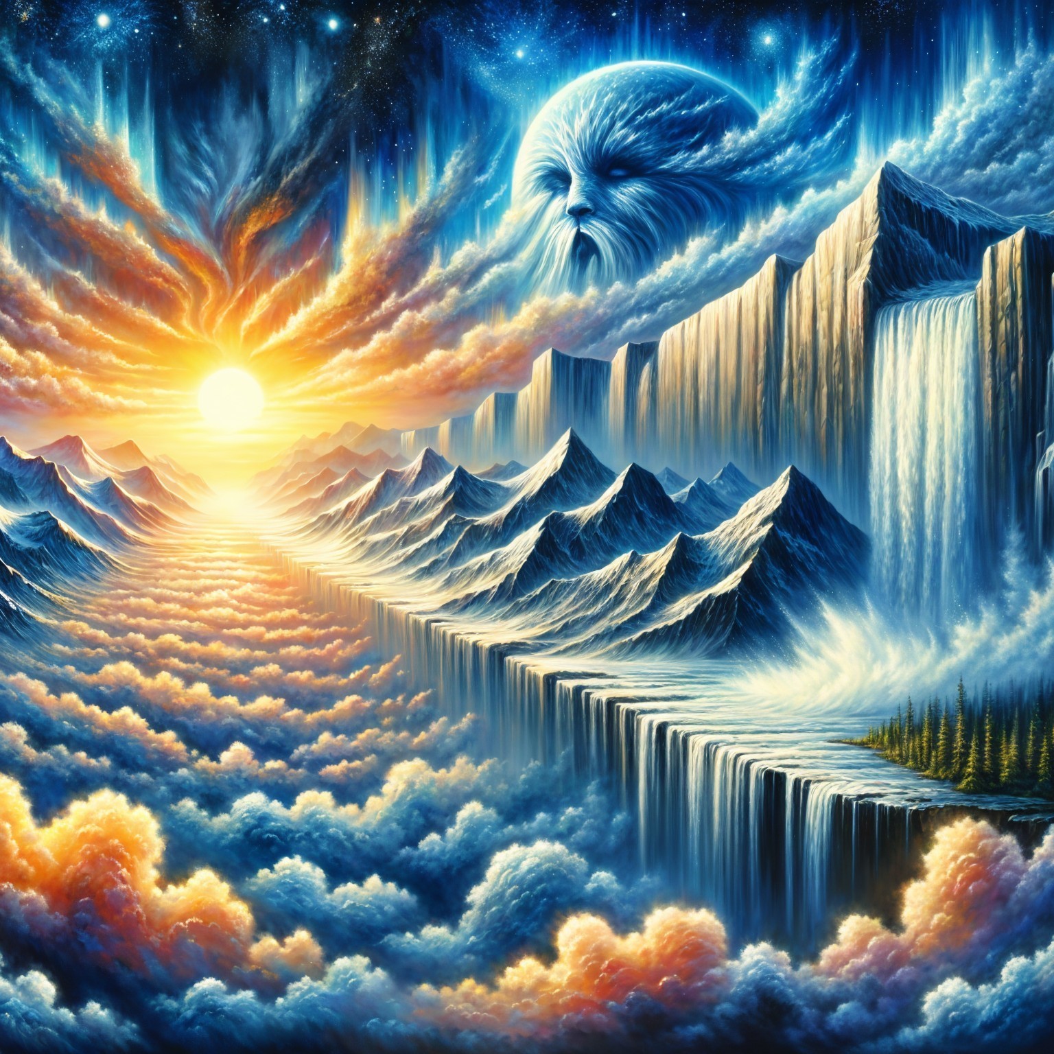Majestic Mountain Landscape with Vibrant Sunset and Clouds