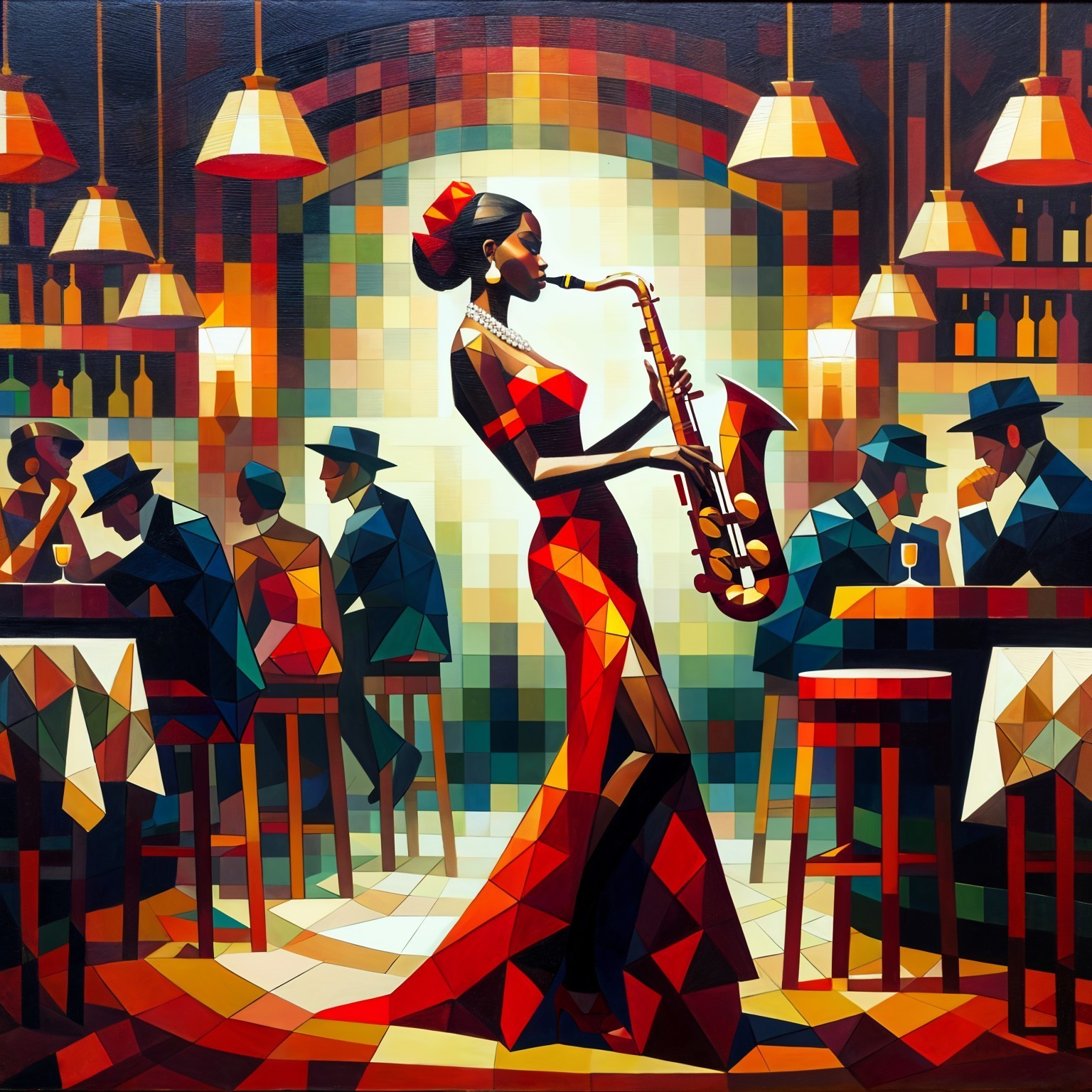 Vibrant Jazz Scene in a Lively Bar Setting