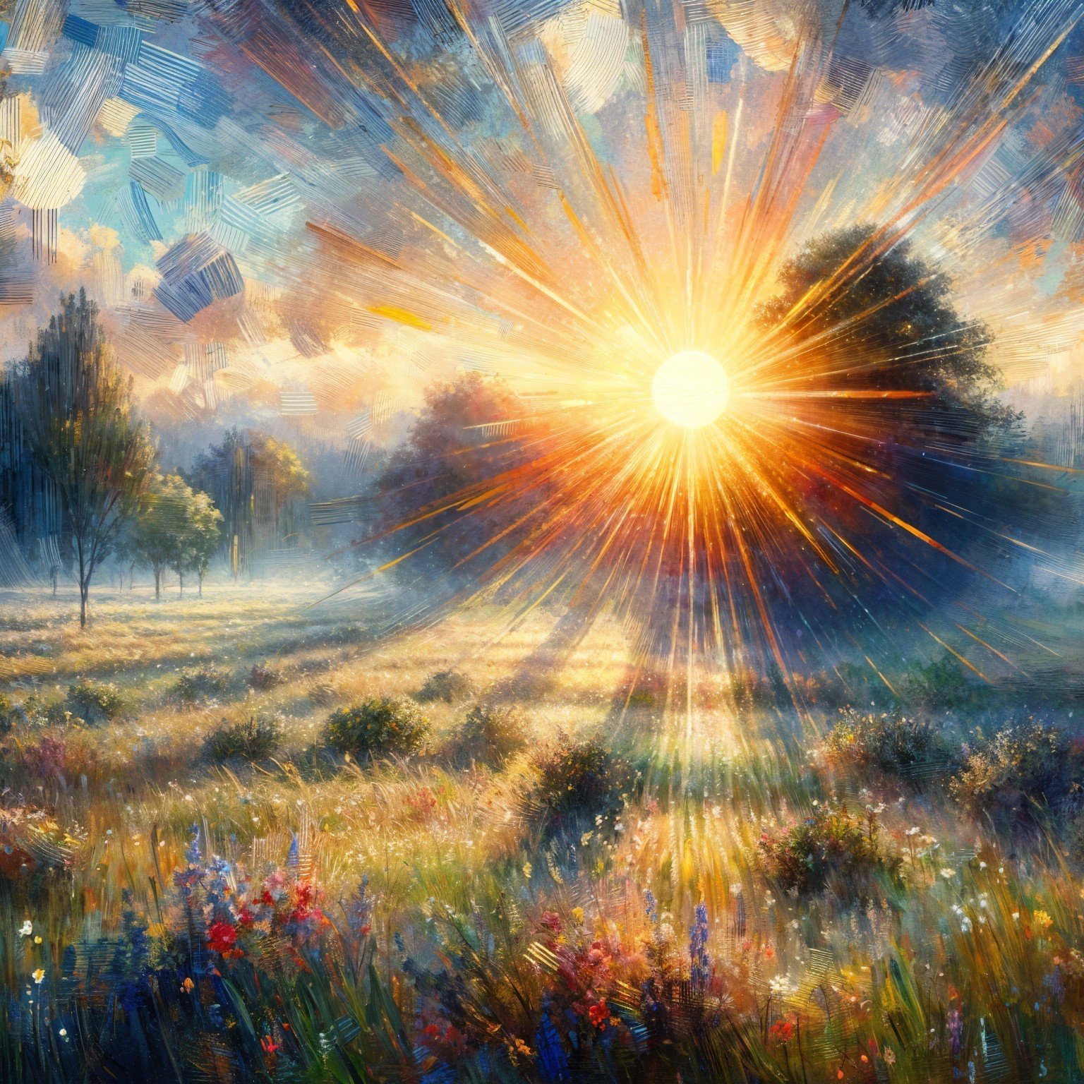 Golden Sunrise Over a Vibrant Wildflower Landscape