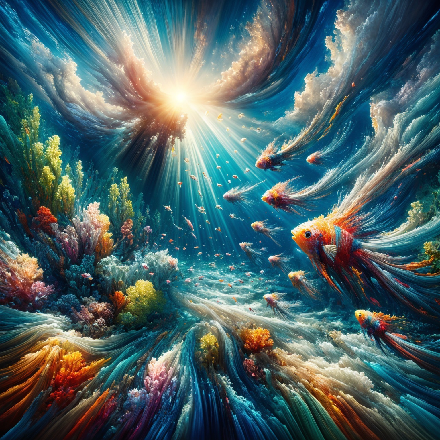 Vibrant Underwater Scene with Coral Reefs and Fish