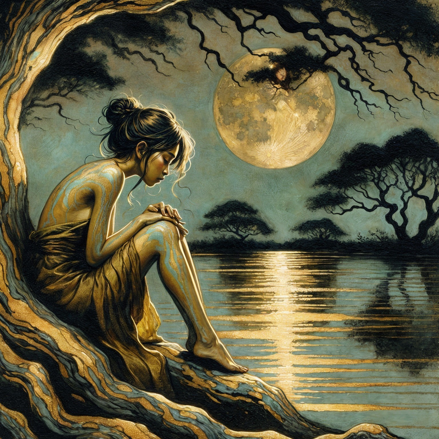 Moonlit Reflection Over a Tranquil Lake Scene