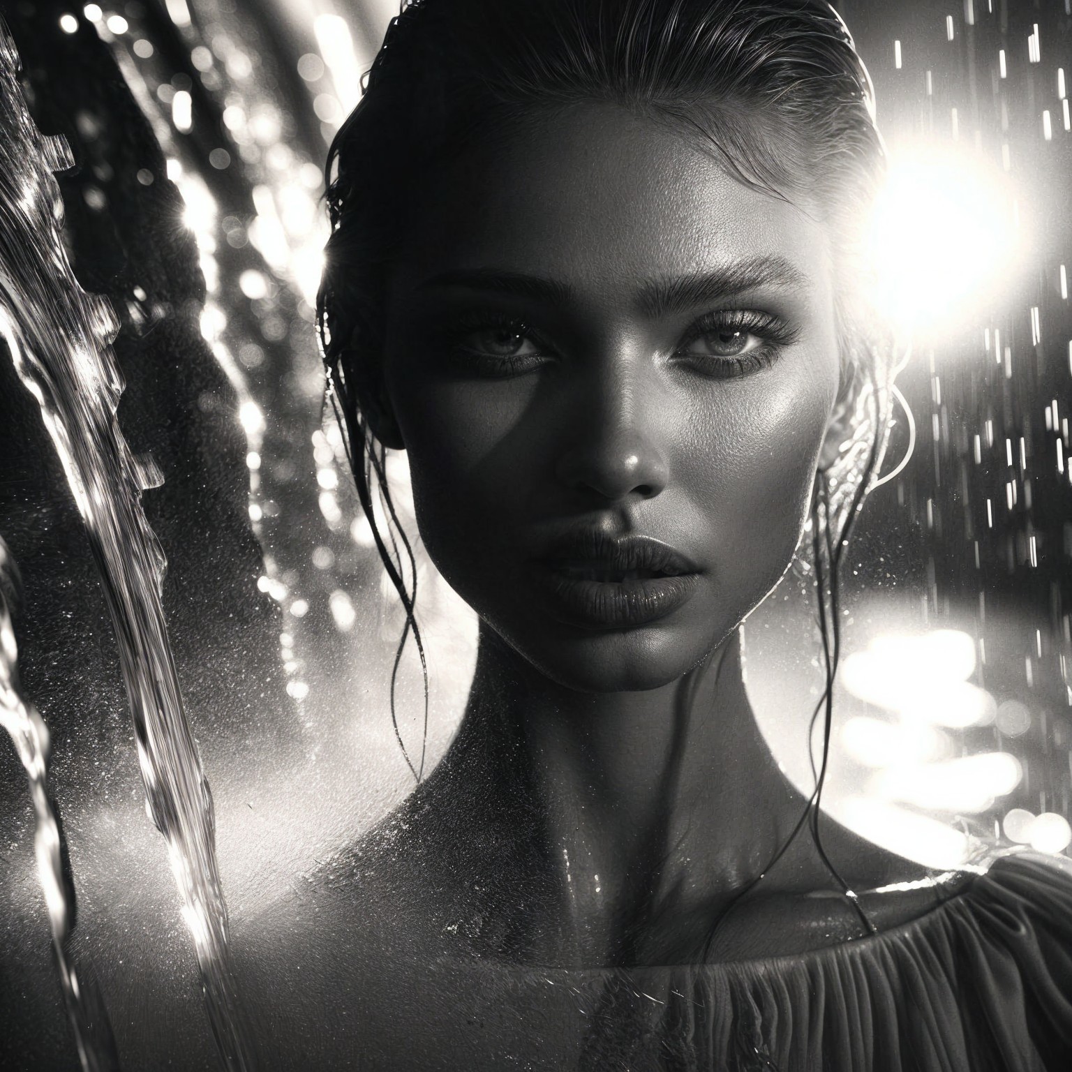 Black and White Portrait of a Woman with Wet Hair